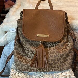 Michael Kors Tan and Brown Logo Backpack